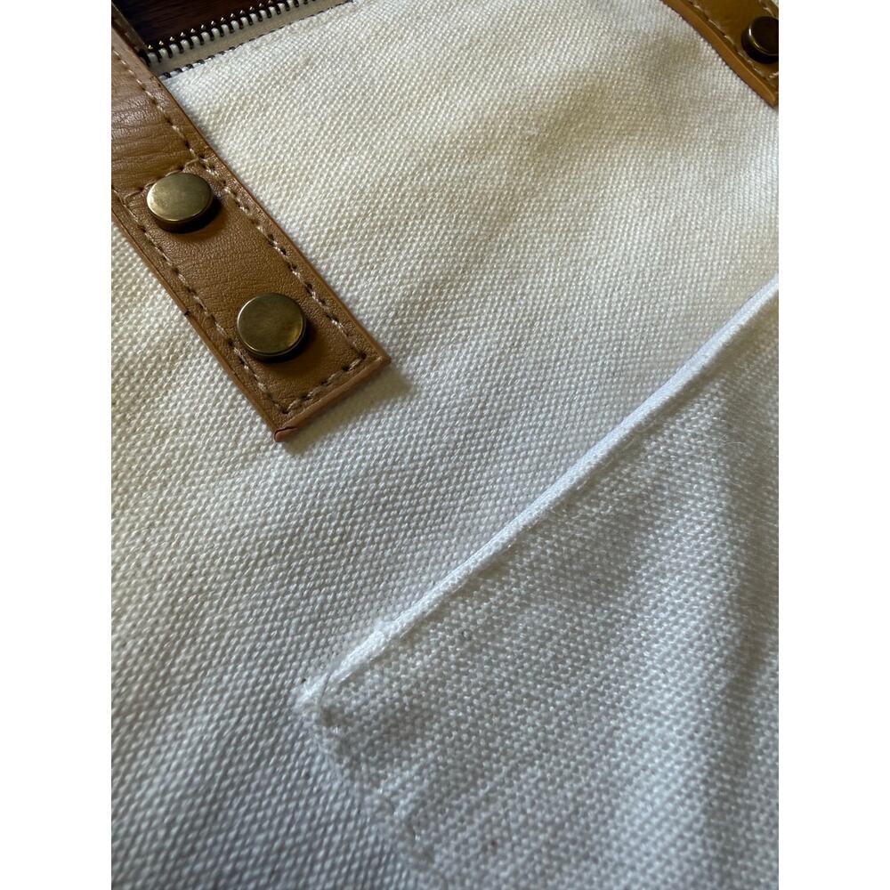 cozy earth white and tan canvas tote bag 12" tall - Picture 6 of 6